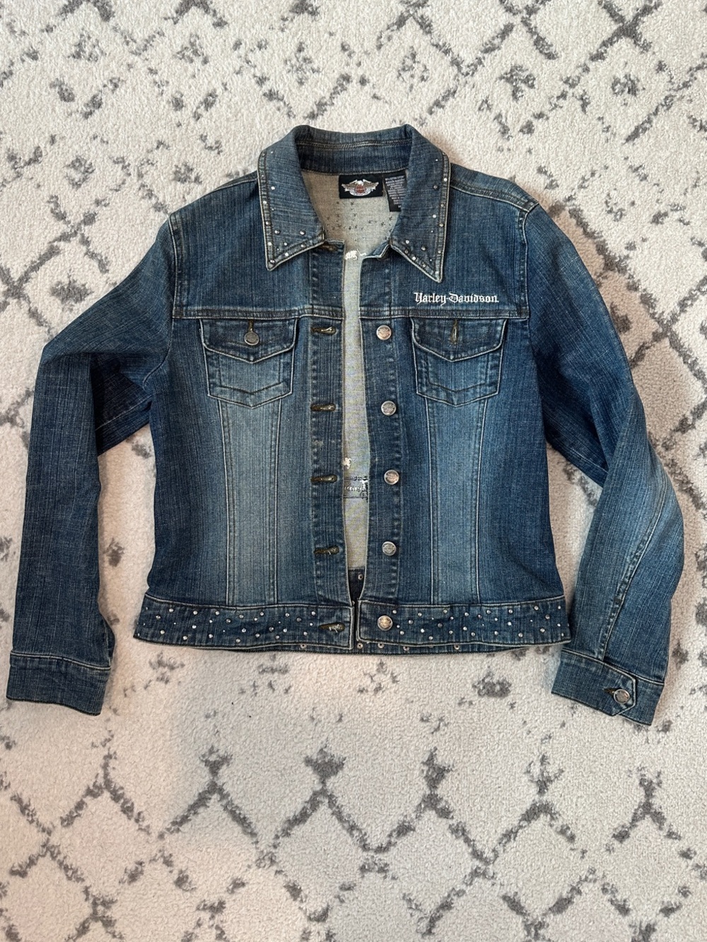 Harley-Davidson Women's Dark Blue Denim Jacket with Stud Accents
